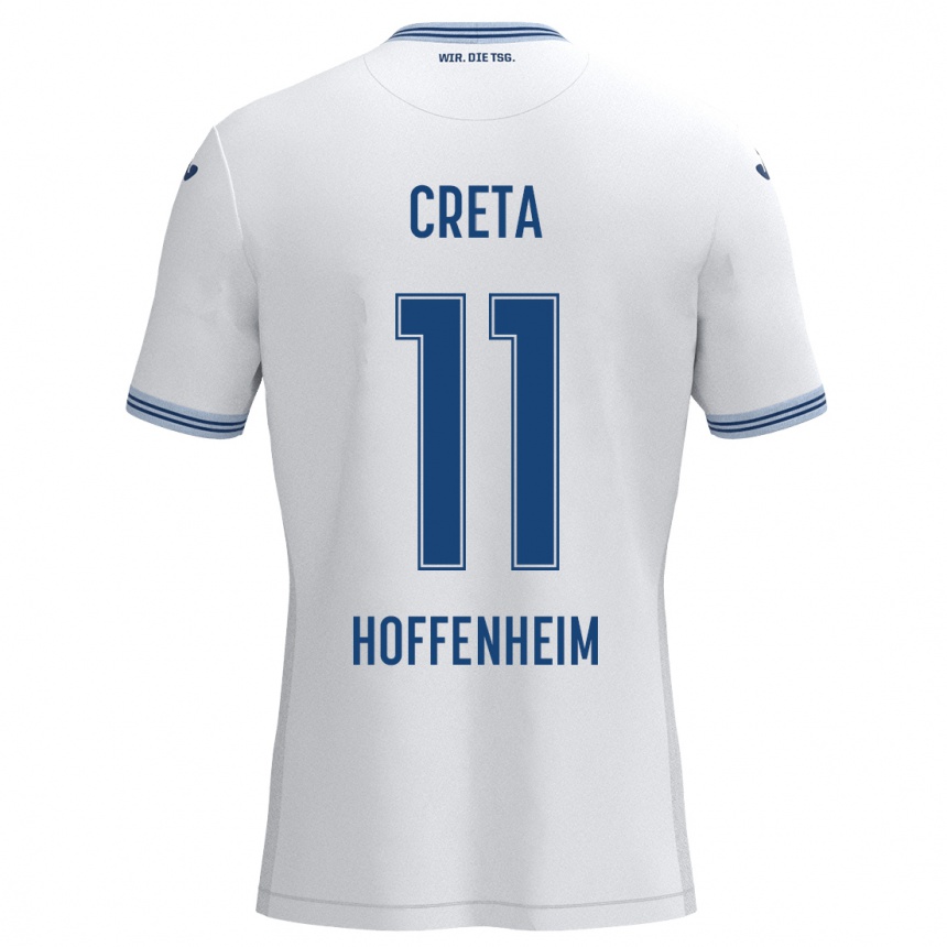 Kinder Fußball David Creța #11 Weiß Blau Auswärtstrikot Trikot 2024/25 T-Shirt Luxemburg