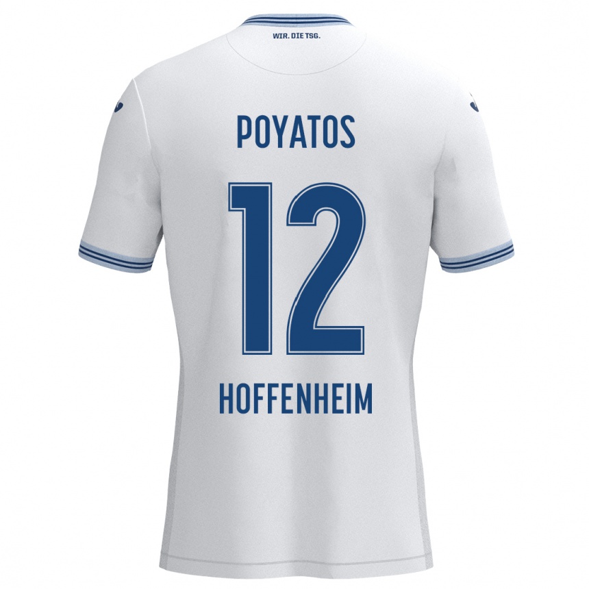 Kinder Fußball Miguel Poyatos #12 Weiß Blau Auswärtstrikot Trikot 2024/25 T-Shirt Luxemburg