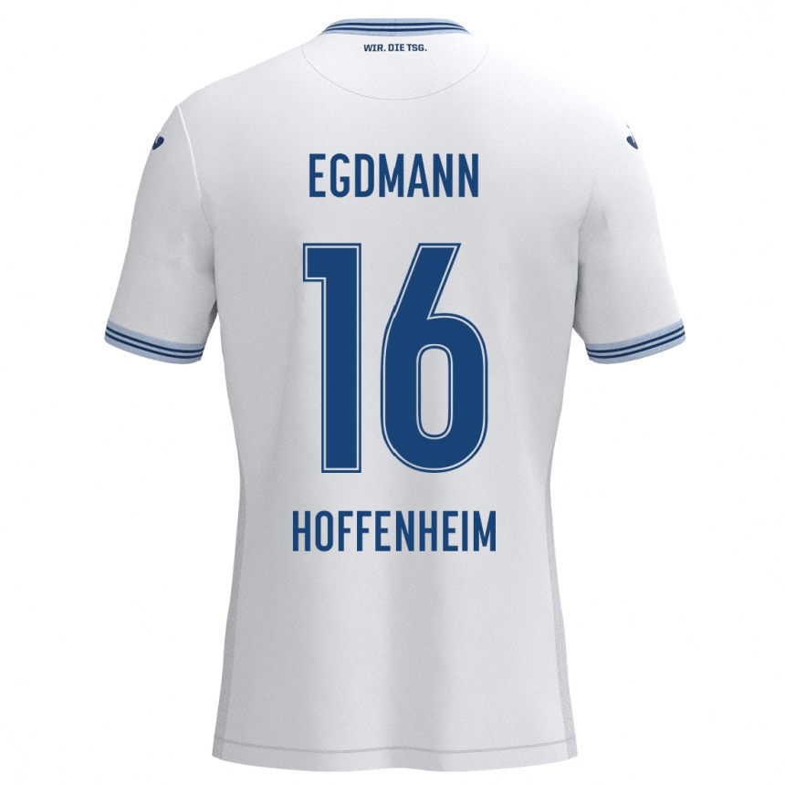 Kinder Fußball Mika Egdmann #16 Weiß Blau Auswärtstrikot Trikot 2024/25 T-Shirt Luxemburg