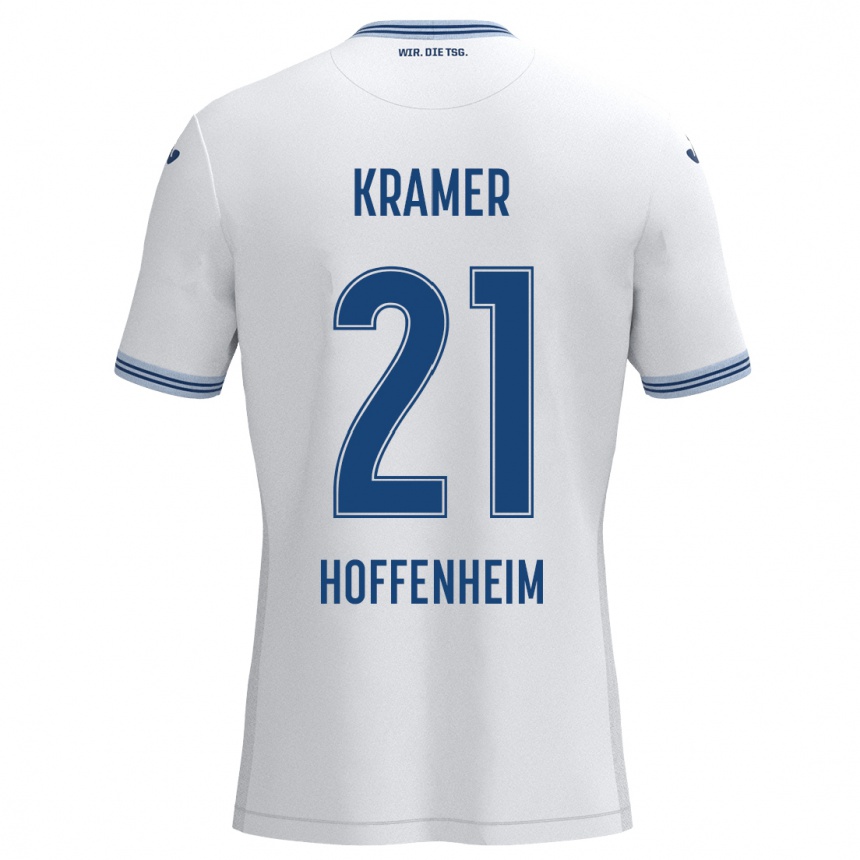 Kinder Fußball Emil Kramer #21 Weiß Blau Auswärtstrikot Trikot 2024/25 T-Shirt Luxemburg