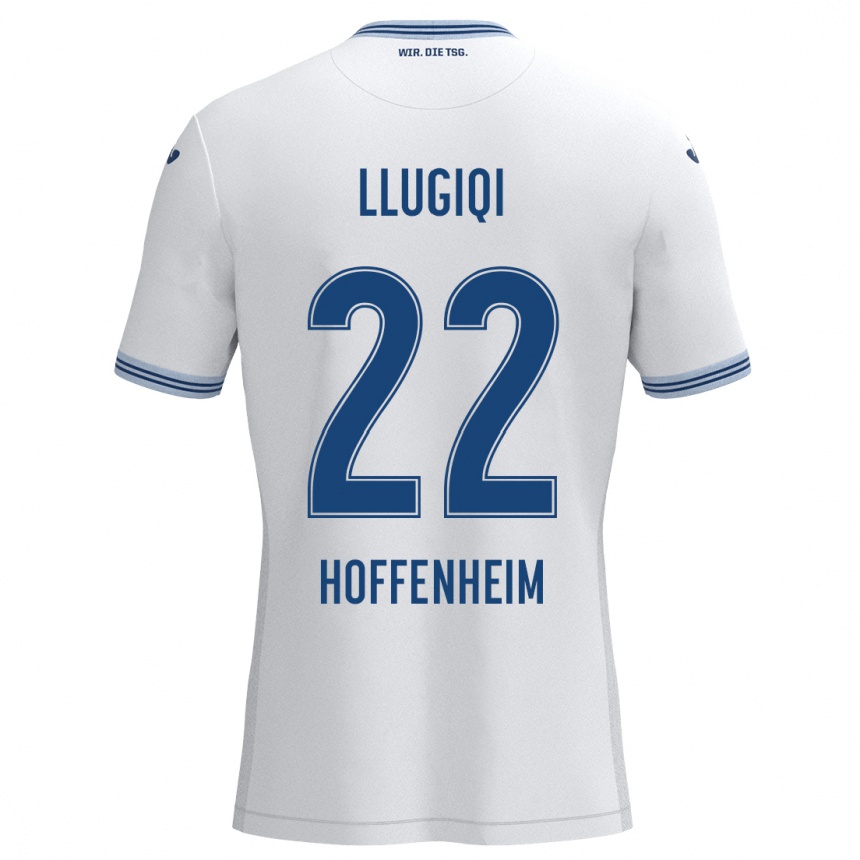 Kinder Fußball Arian Llugiqi #22 Weiß Blau Auswärtstrikot Trikot 2024/25 T-Shirt Luxemburg