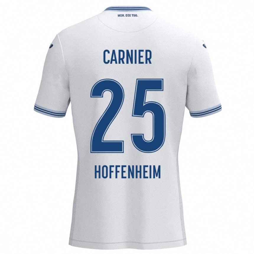 Kinder Fußball Alekseï Carnier #25 Weiß Blau Auswärtstrikot Trikot 2024/25 T-Shirt Luxemburg