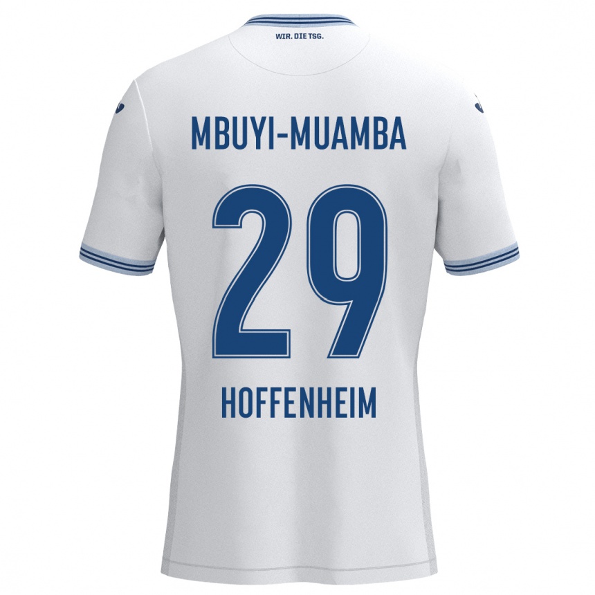 Kinder Fußball Hubert Mbuyi-Muamba #29 Weiß Blau Auswärtstrikot Trikot 2024/25 T-Shirt Luxemburg