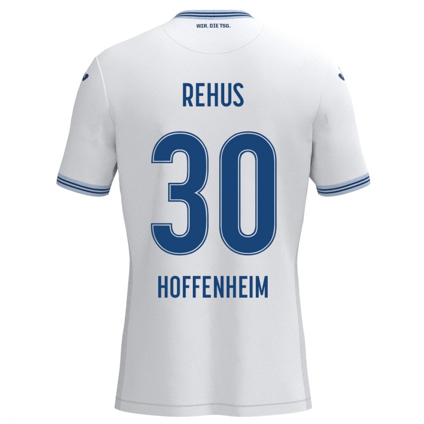 Kinder Fußball Milan Rehus #30 Weiß Blau Auswärtstrikot Trikot 2024/25 T-Shirt Luxemburg