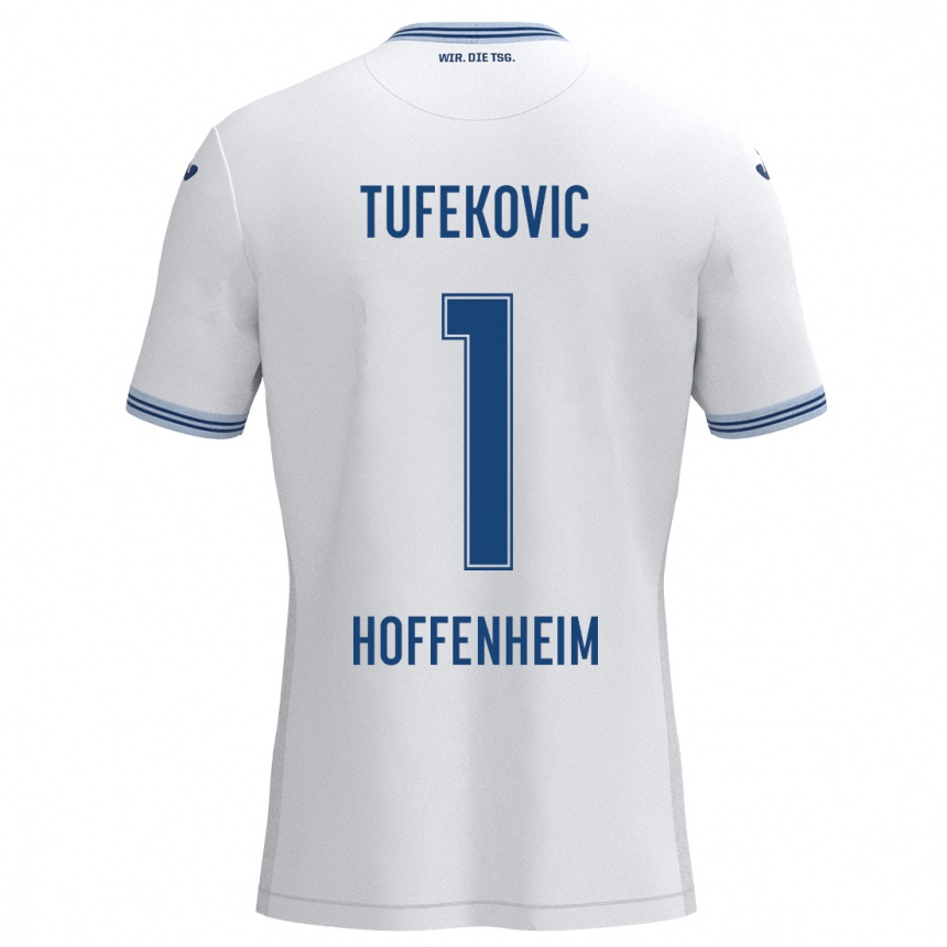 Kinder Fußball Martina Tufekovic #1 Weiß Blau Auswärtstrikot Trikot 2024/25 T-Shirt Luxemburg