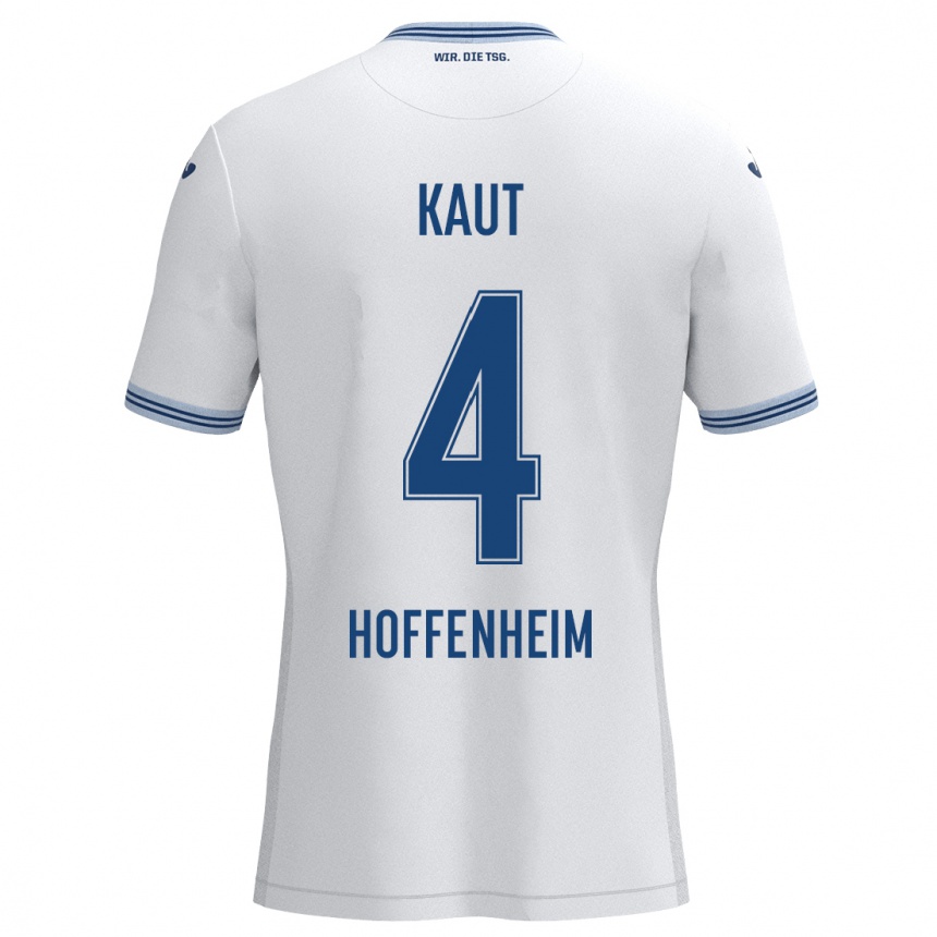 Kinder Fußball Lisann Kaut #4 Weiß Blau Auswärtstrikot Trikot 2024/25 T-Shirt Luxemburg