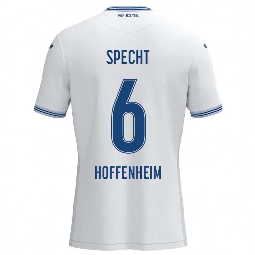 Kinder Fußball Michaela Specht #6 Weiß Blau Auswärtstrikot Trikot 2024/25 T-Shirt Luxemburg