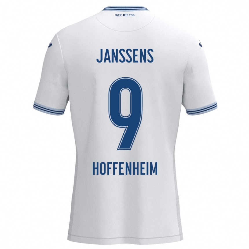 Kinder Fußball Jill Janssens #9 Weiß Blau Auswärtstrikot Trikot 2024/25 T-Shirt Luxemburg