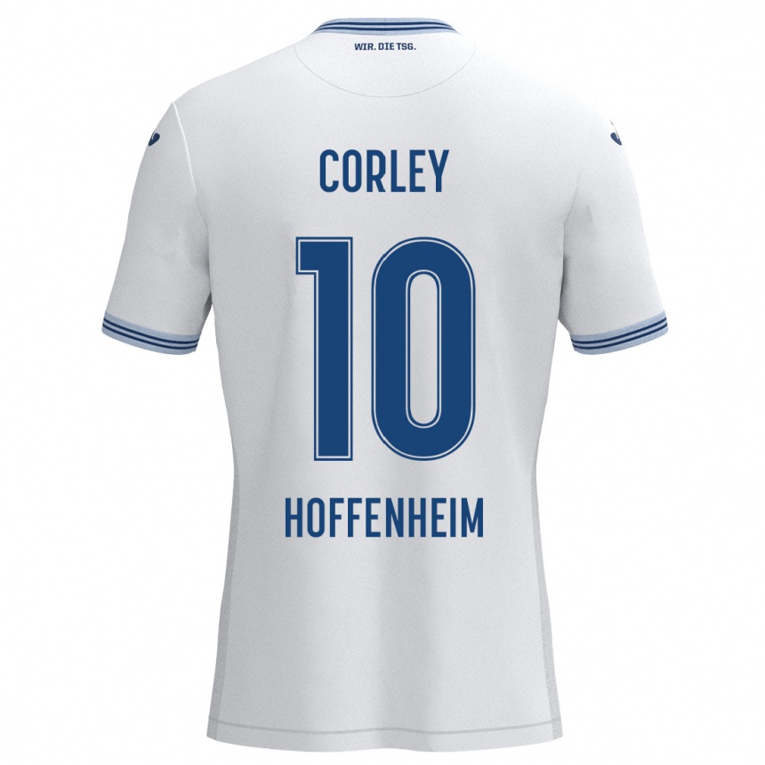 Kinder Fußball Gia Corley #10 Weiß Blau Auswärtstrikot Trikot 2024/25 T-Shirt Luxemburg