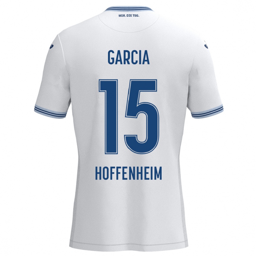 Kinder Fußball Marta Cazalla Garcia #15 Weiß Blau Auswärtstrikot Trikot 2024/25 T-Shirt Luxemburg