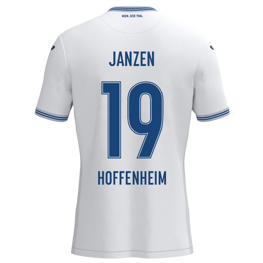 Kinder Fußball Mathilde Janzen #19 Weiß Blau Auswärtstrikot Trikot 2024/25 T-Shirt Luxemburg