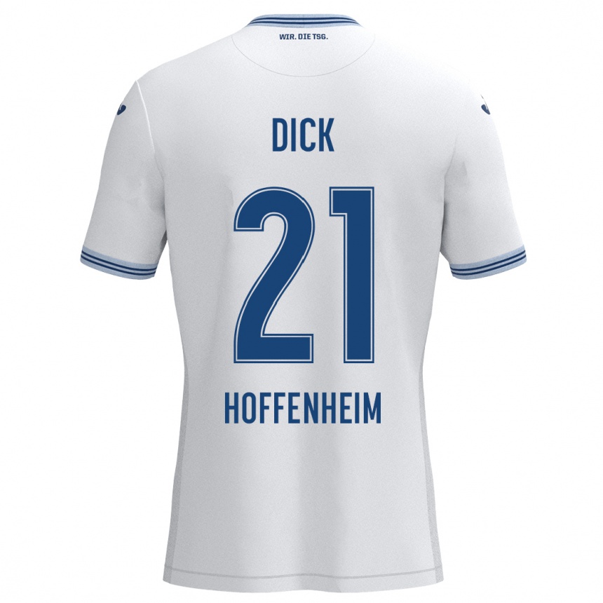 Kinder Fußball Laura Dick #21 Weiß Blau Auswärtstrikot Trikot 2024/25 T-Shirt Luxemburg