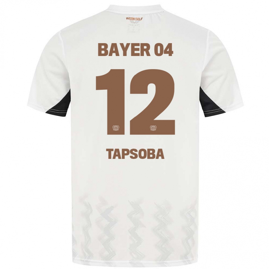 Kinder Fußball Edmond Tapsoba #12 Weiß Schwarz Auswärtstrikot Trikot 2024/25 T-Shirt Luxemburg