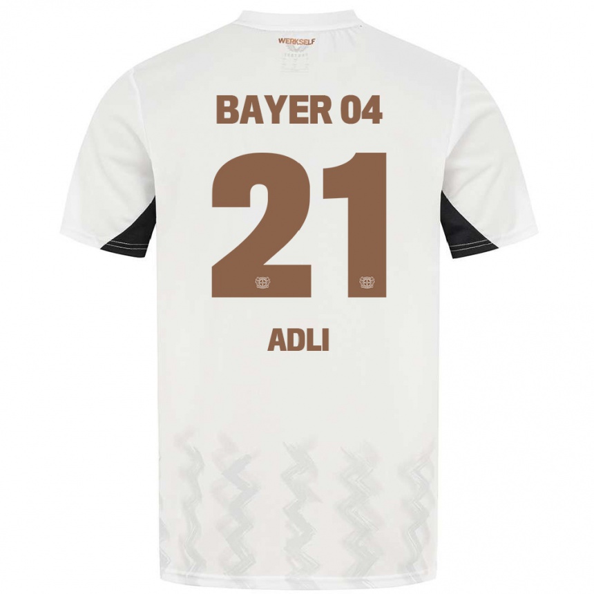 Kinder Fußball Amine Adli #21 Weiß Schwarz Auswärtstrikot Trikot 2024/25 T-Shirt Luxemburg