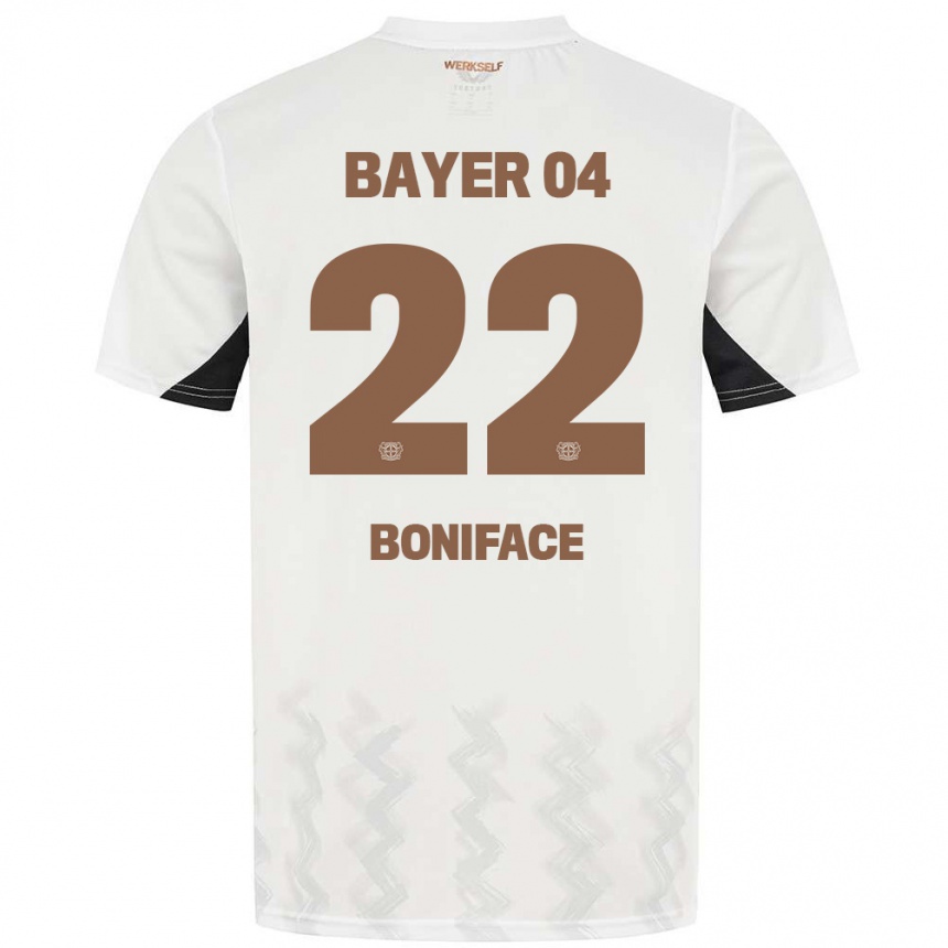 Kinder Fußball Victor Boniface #22 Weiß Schwarz Auswärtstrikot Trikot 2024/25 T-Shirt Luxemburg