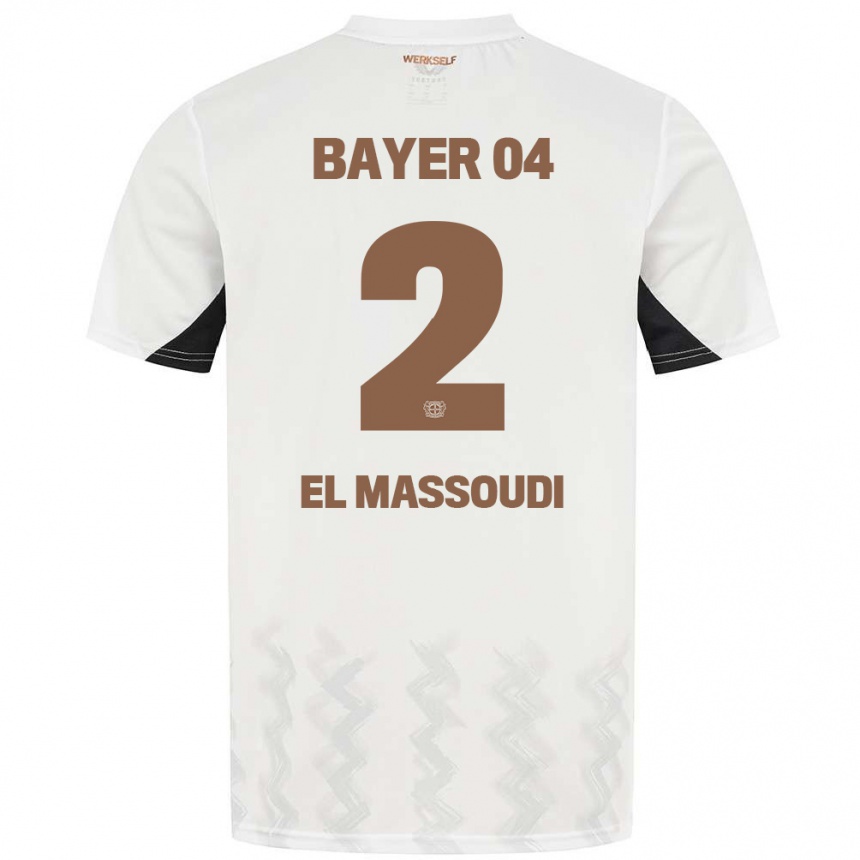 Kinder Fußball Nassim El Massoudi #2 Weiß Schwarz Auswärtstrikot Trikot 2024/25 T-Shirt Luxemburg