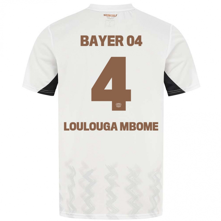 Kinder Fußball Adrien Loulouga Mbome #4 Weiß Schwarz Auswärtstrikot Trikot 2024/25 T-Shirt Luxemburg