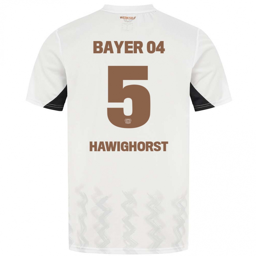 Kinder Fußball Ben Hawighorst #5 Weiß Schwarz Auswärtstrikot Trikot 2024/25 T-Shirt Luxemburg