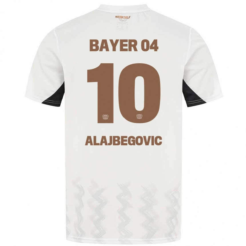 Kinder Fußball Kerim Alajbegovic #10 Weiß Schwarz Auswärtstrikot Trikot 2024/25 T-Shirt Luxemburg