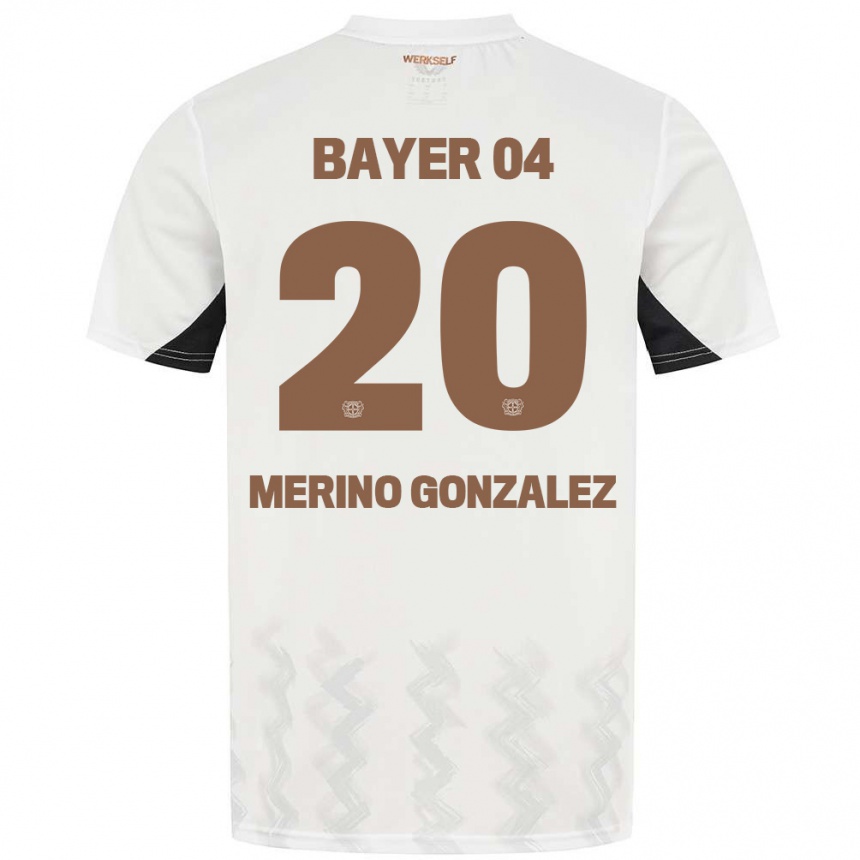 Kinder Fußball Estrella Merino Gonzalez #20 Weiß Schwarz Auswärtstrikot Trikot 2024/25 T-Shirt Luxemburg