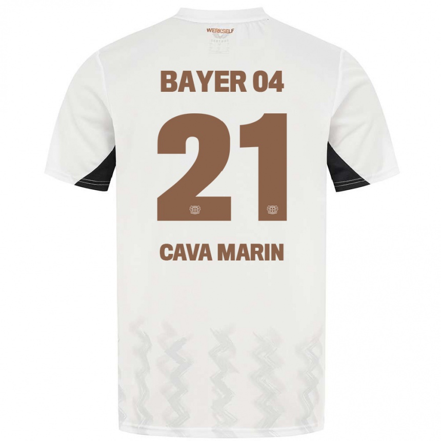 Kinder Fußball Sofia Cava Marin #21 Weiß Schwarz Auswärtstrikot Trikot 2024/25 T-Shirt Luxemburg