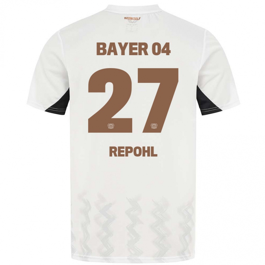 Kinder Fußball Friederike Repohl #27 Weiß Schwarz Auswärtstrikot Trikot 2024/25 T-Shirt Luxemburg