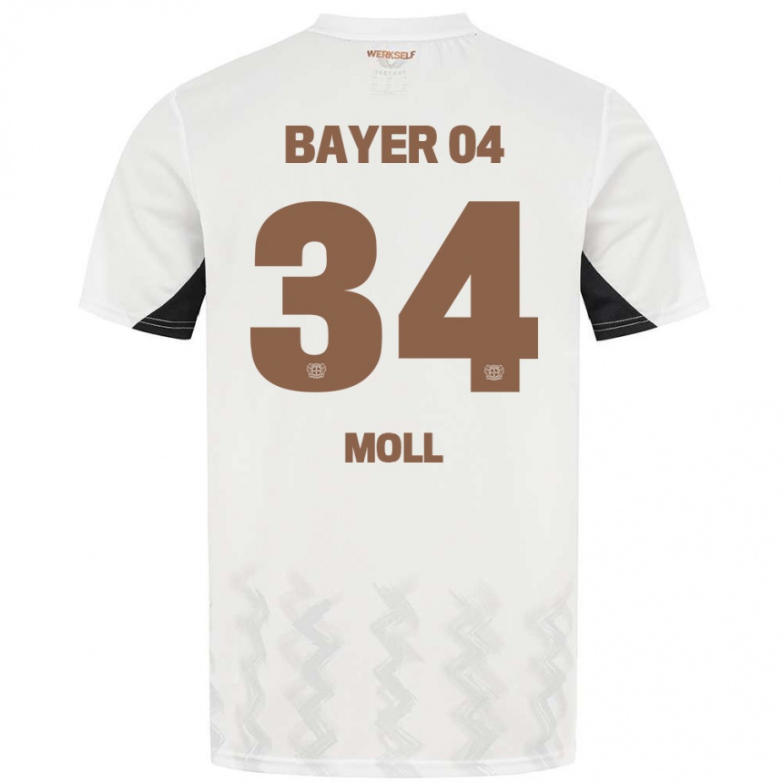 Kinder Fußball Anne Moll #34 Weiß Schwarz Auswärtstrikot Trikot 2024/25 T-Shirt Luxemburg