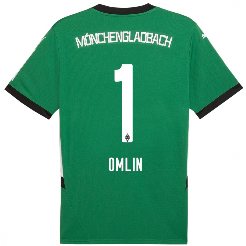 Kinder Fußball Jonas Omlin #1 Grün Weiß Auswärtstrikot Trikot 2024/25 T-Shirt Luxemburg