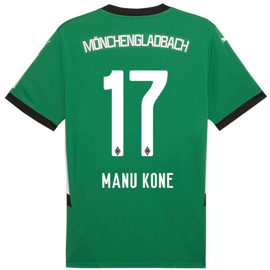 Kinder Fußball Manu Koné #17 Grün Weiß Auswärtstrikot Trikot 2024/25 T-Shirt Luxemburg