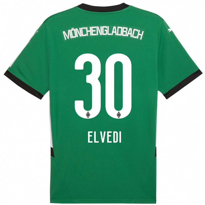 Kinder Fußball Nico Elvedi #30 Grün Weiß Auswärtstrikot Trikot 2024/25 T-Shirt Luxemburg