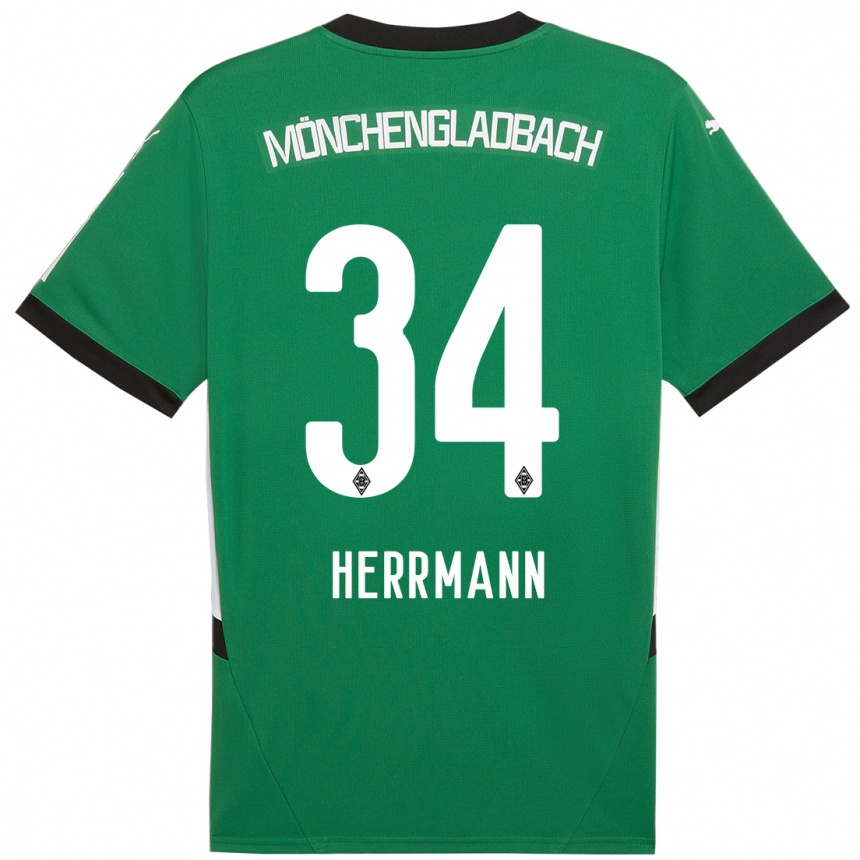 Kinder Fußball Charles Herrmann #34 Grün Weiß Auswärtstrikot Trikot 2024/25 T-Shirt Luxemburg