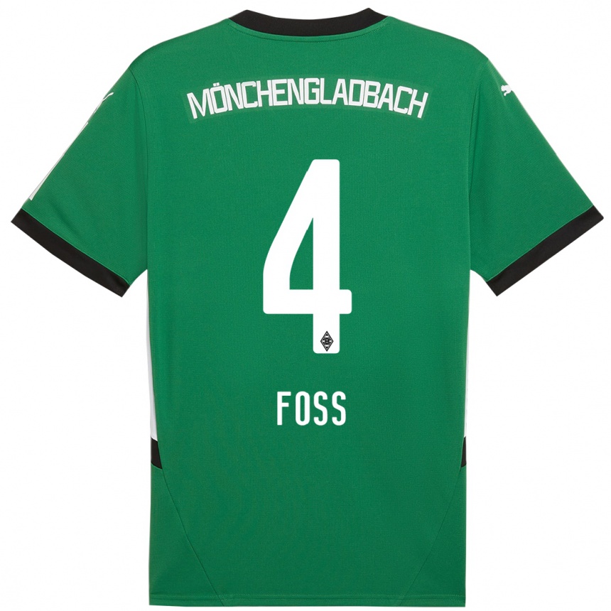 Kinder Fußball Jonathan Foss #4 Grün Weiß Auswärtstrikot Trikot 2024/25 T-Shirt Luxemburg