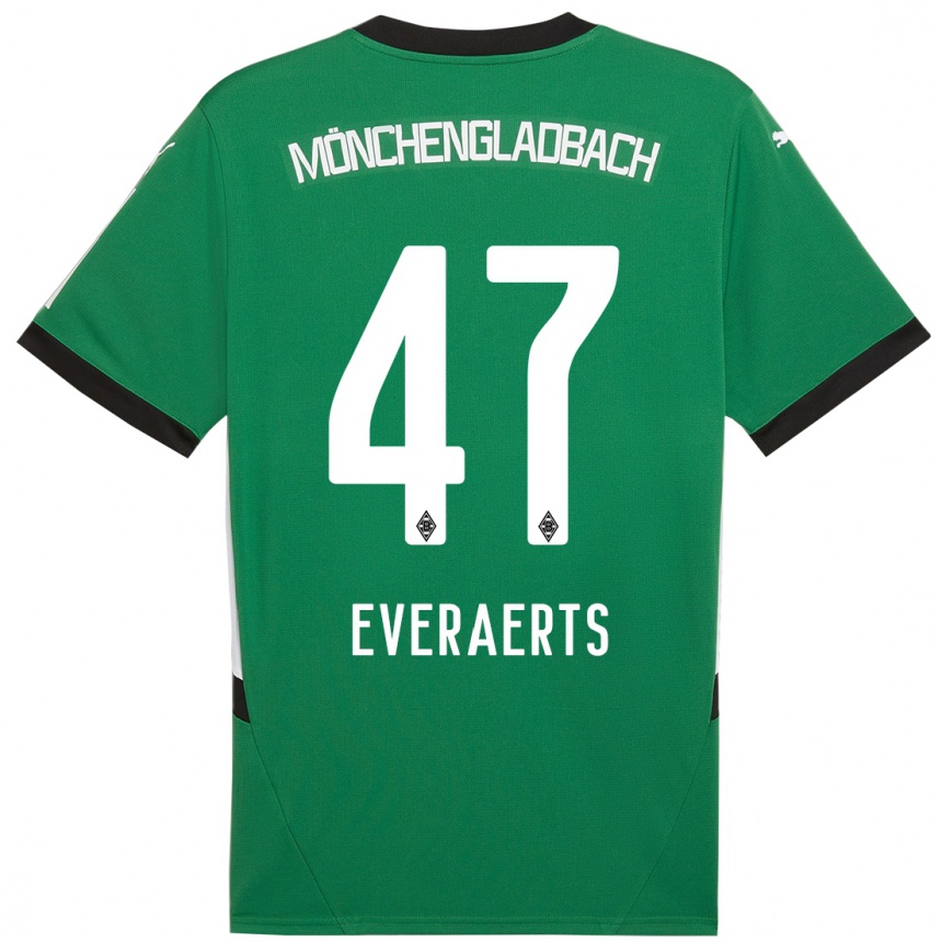 Kinder Fußball Kim Everaerts #47 Grün Weiß Auswärtstrikot Trikot 2024/25 T-Shirt Luxemburg