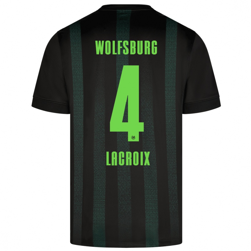 Kinder Fußball Maxence Lacroix #4 Dunkelgrün Auswärtstrikot Trikot 2024/25 T-Shirt Luxemburg