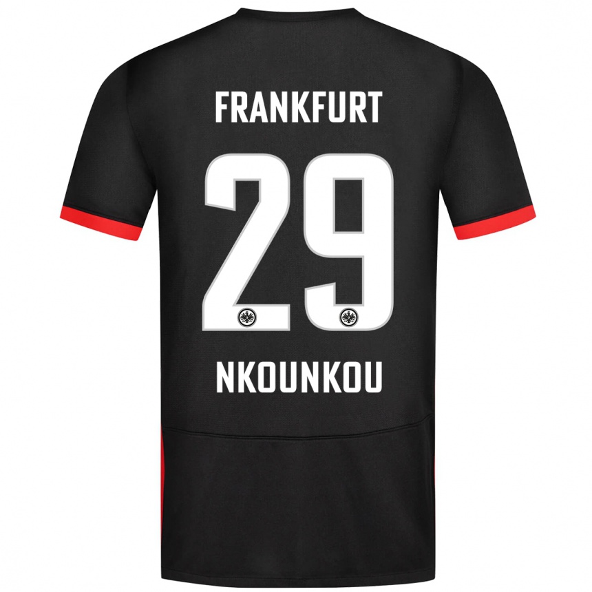 Kinder Fußball Niels Nkounkou #29 Schwarz Auswärtstrikot Trikot 2024/25 T-Shirt Luxemburg