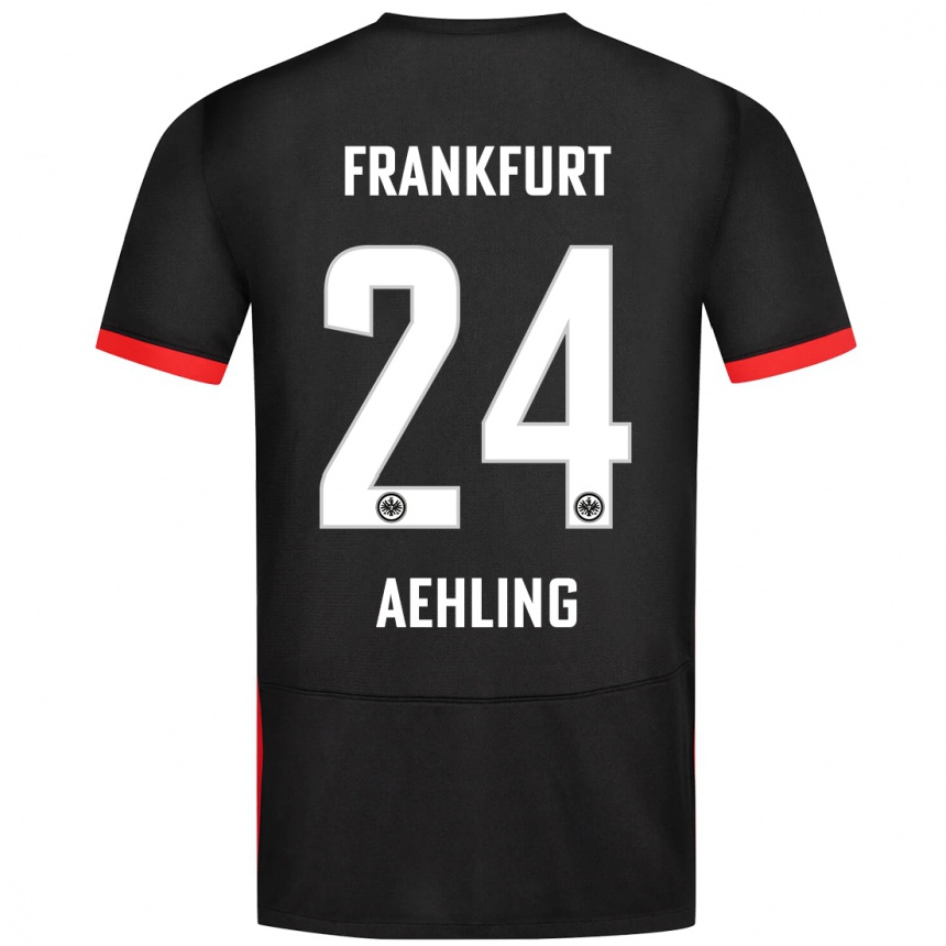 Kinder Fußball Anna Aehling #24 Schwarz Auswärtstrikot Trikot 2024/25 T-Shirt Luxemburg