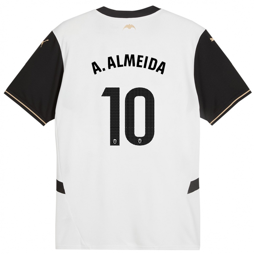 Herren Fußball André Almeida #10 Weiß Schwarz Heimtrikot Trikot 2024/25 T-Shirt Luxemburg