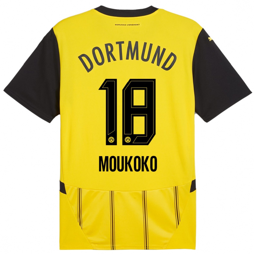 Herren Fußball Youssoufa Moukoko #18 Gelb Schwarz Heimtrikot Trikot 2024/25 T-Shirt Luxemburg