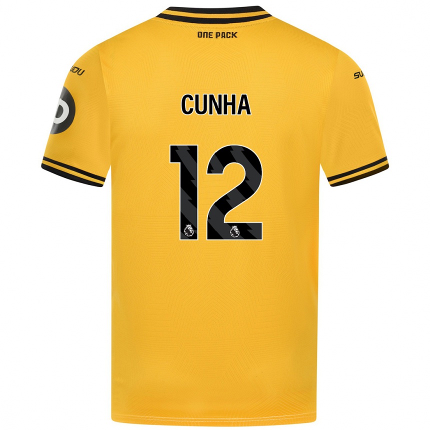 Herren Fußball Matheus Cunha #12 Gelb Heimtrikot Trikot 2024/25 T-Shirt Luxemburg