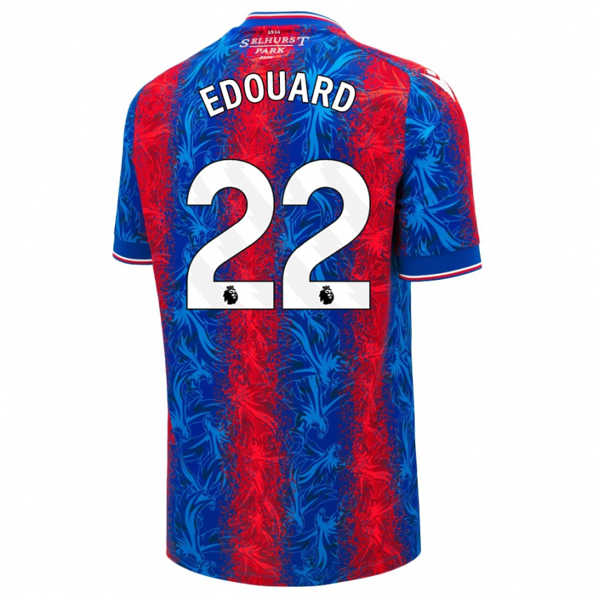 Herren Fußball Odsonne Edouard #22 Rot Blauen Streifen Heimtrikot Trikot 2024/25 T-Shirt Luxemburg