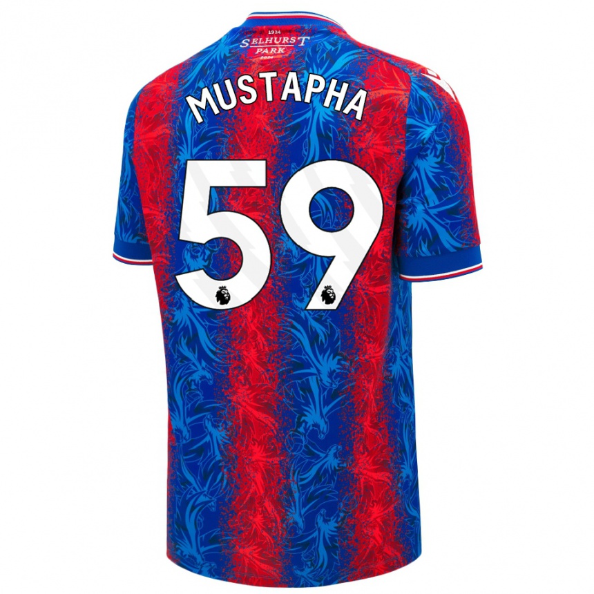 Herren Fußball Hindolo Mustapha #59 Rot Blauen Streifen Heimtrikot Trikot 2024/25 T-Shirt Luxemburg