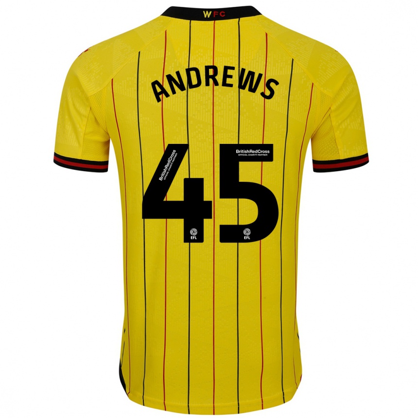 Herren Fußball Ryan Andrews #45 Gelb Schwarz Heimtrikot Trikot 2024/25 T-Shirt Luxemburg