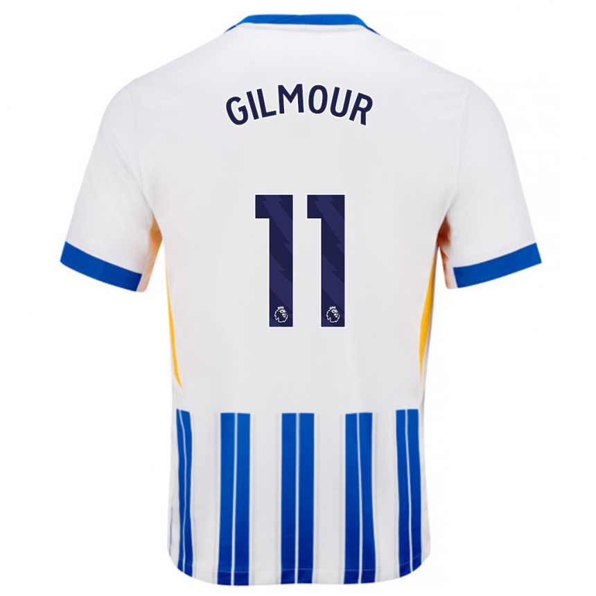 Herren Fußball Billy Gilmour #11 Weiß Blaue Nadelstreifen Heimtrikot Trikot 2024/25 T-Shirt Luxemburg