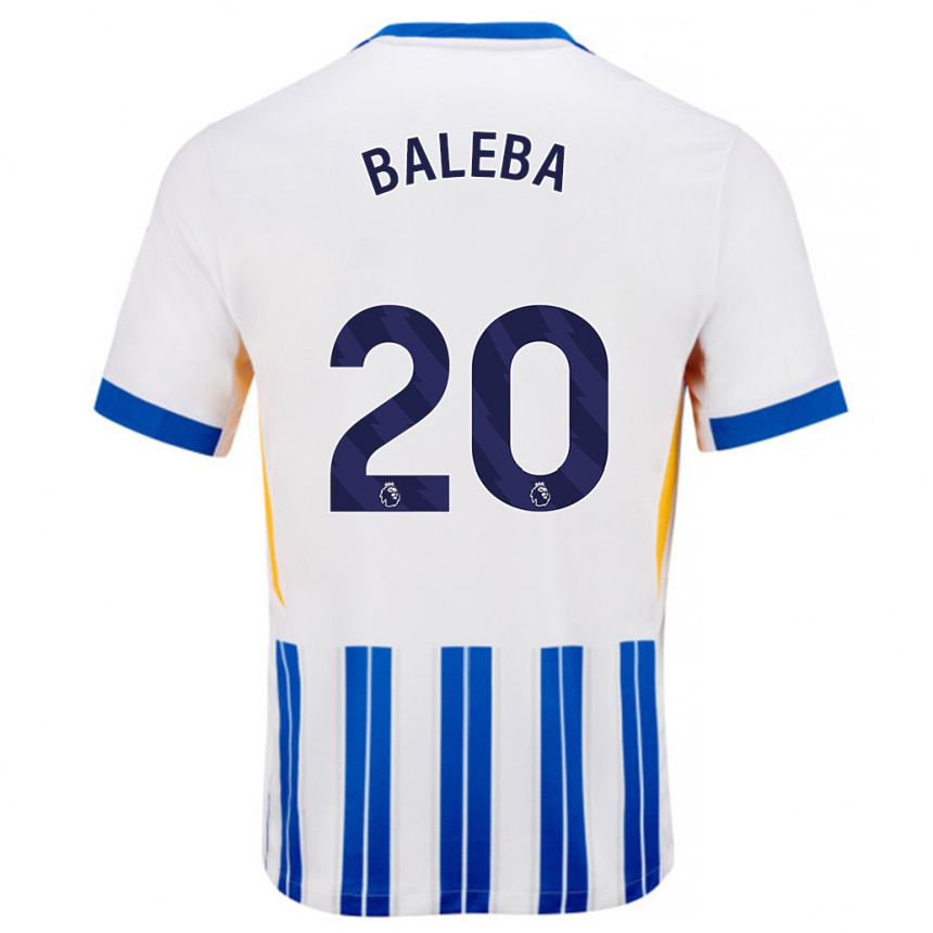 Herren Fußball Carlos Baleba #20 Weiß Blaue Nadelstreifen Heimtrikot Trikot 2024/25 T-Shirt Luxemburg