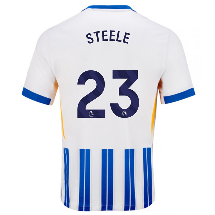 Herren Fußball Jason Steele #23 Weiß Blaue Nadelstreifen Heimtrikot Trikot 2024/25 T-Shirt Luxemburg