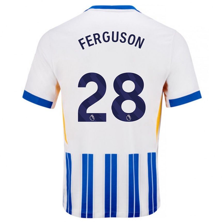 Herren Fußball Evan Ferguson #28 Weiß Blaue Nadelstreifen Heimtrikot Trikot 2024/25 T-Shirt Luxemburg