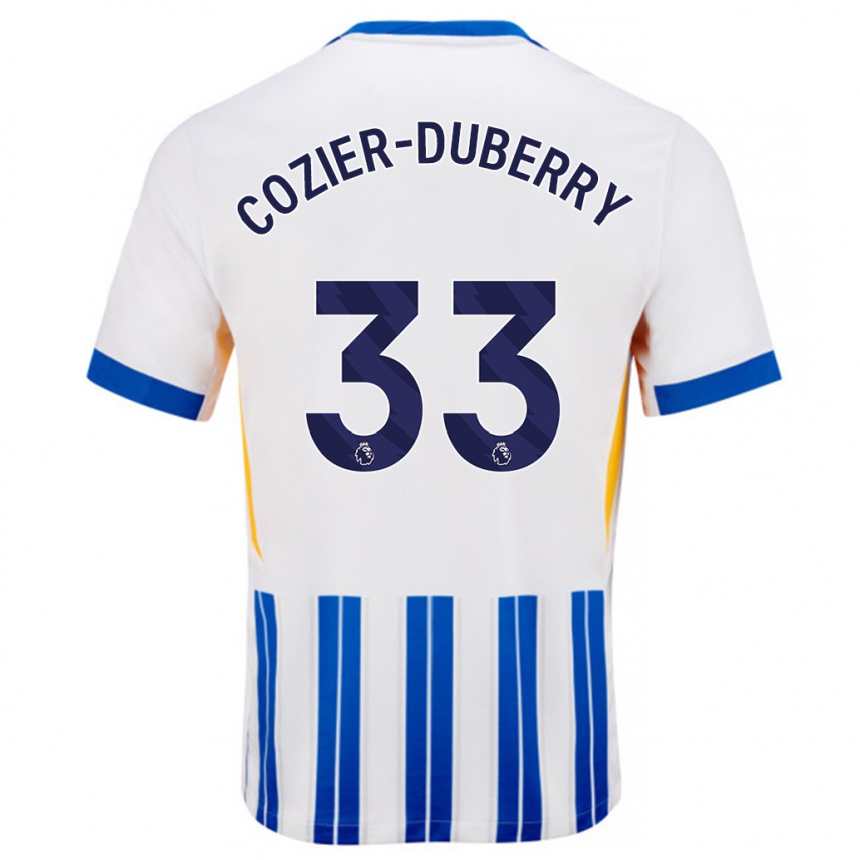 Herren Fußball Amario Cozier-Duberry #33 Weiß Blaue Nadelstreifen Heimtrikot Trikot 2024/25 T-Shirt Luxemburg