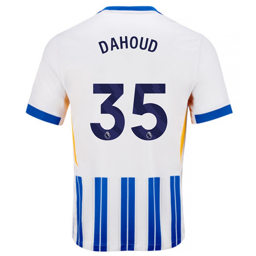 Herren Fußball Mahmoud Dahoud #35 Weiß Blaue Nadelstreifen Heimtrikot Trikot 2024/25 T-Shirt Luxemburg