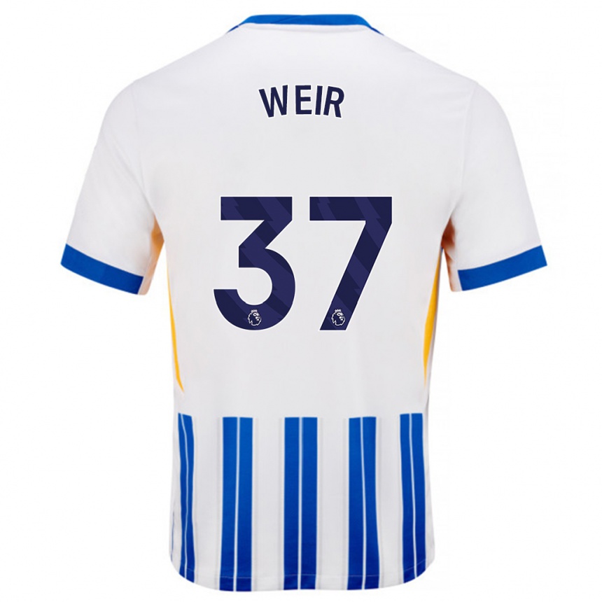 Herren Fußball Jensen Weir #37 Weiß Blaue Nadelstreifen Heimtrikot Trikot 2024/25 T-Shirt Luxemburg