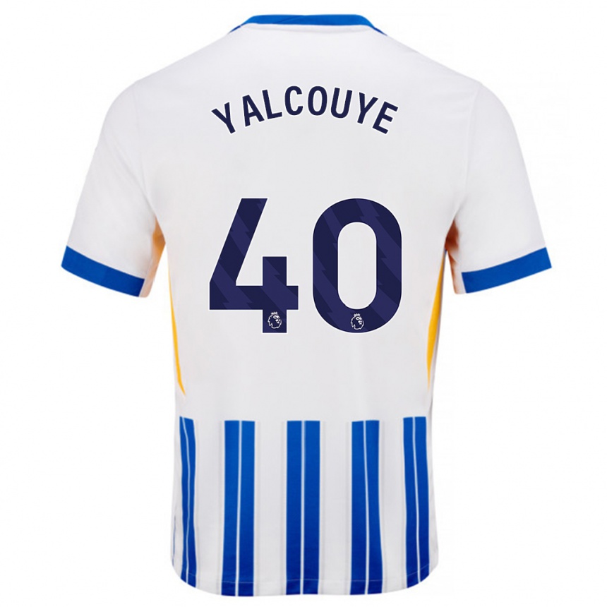 Herren Fußball Malick Junior Yalcouyé #40 Weiß Blaue Nadelstreifen Heimtrikot Trikot 2024/25 T-Shirt Luxemburg